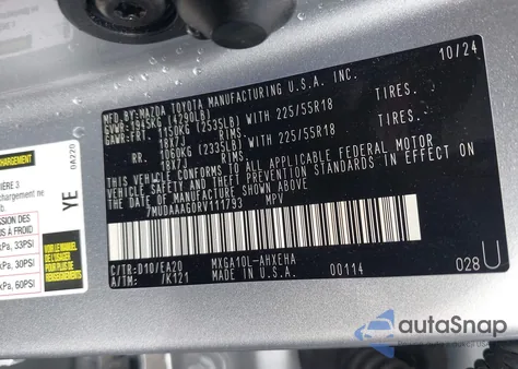 2024 Toyota Corolla Cross Xle z USA, uszkodzony, nr VIN 7MUDAAAG0RV111793